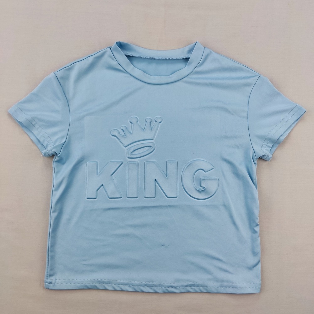 Unbranded T-Shirt Boys XS Light Blue King Crown Embossed 3D Graphic Short Sleeve